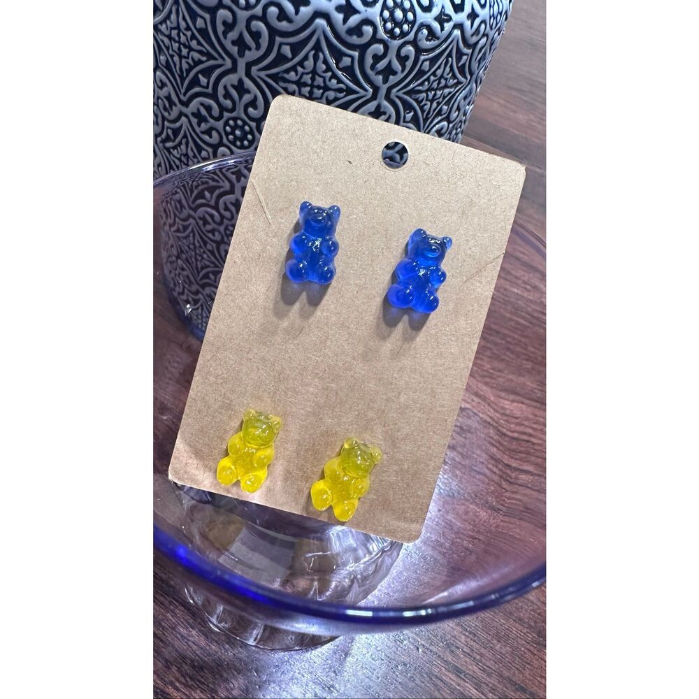 2 Pairs Of Gummy Bear Earrings Yellow & Blue 90’s Classics